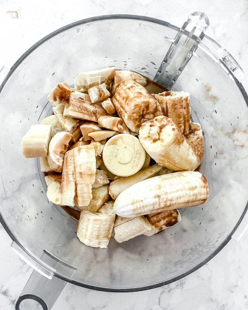 ingredients for banana coffee nice cream in a blender