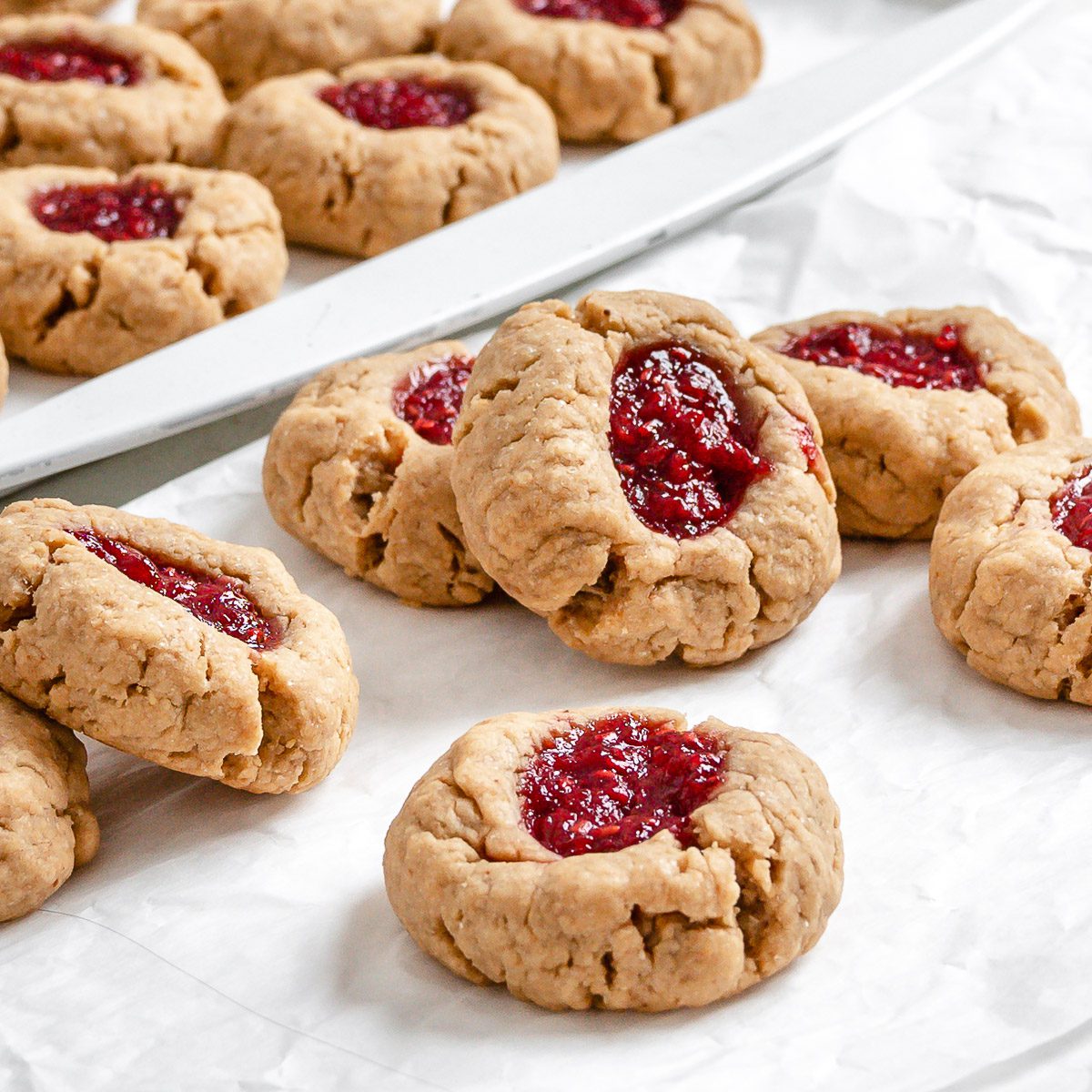 Vegan Peanut Butter and Jelly Thumbprint Cookies