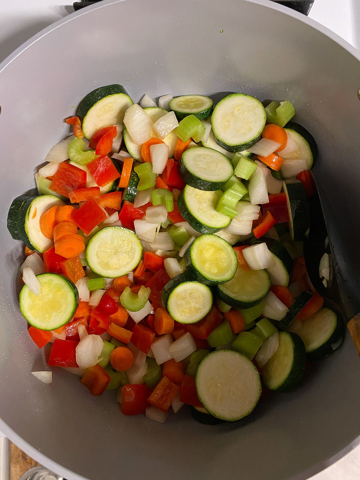 chopped vegetables in a pan