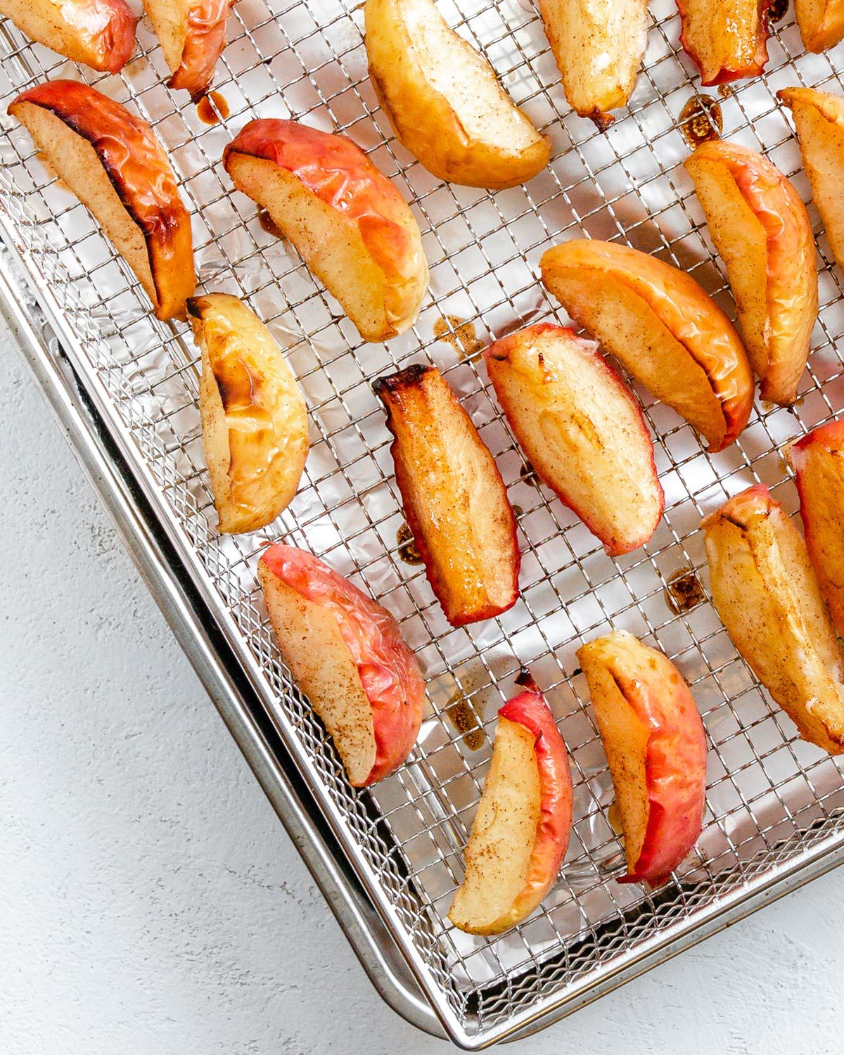 completed Air Fryer Apples on a wire rack