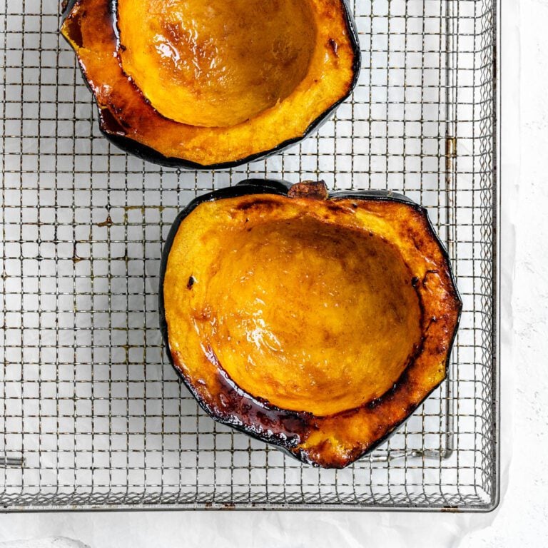 completed Easy Air Fryer Acorn Squash on a wire rack