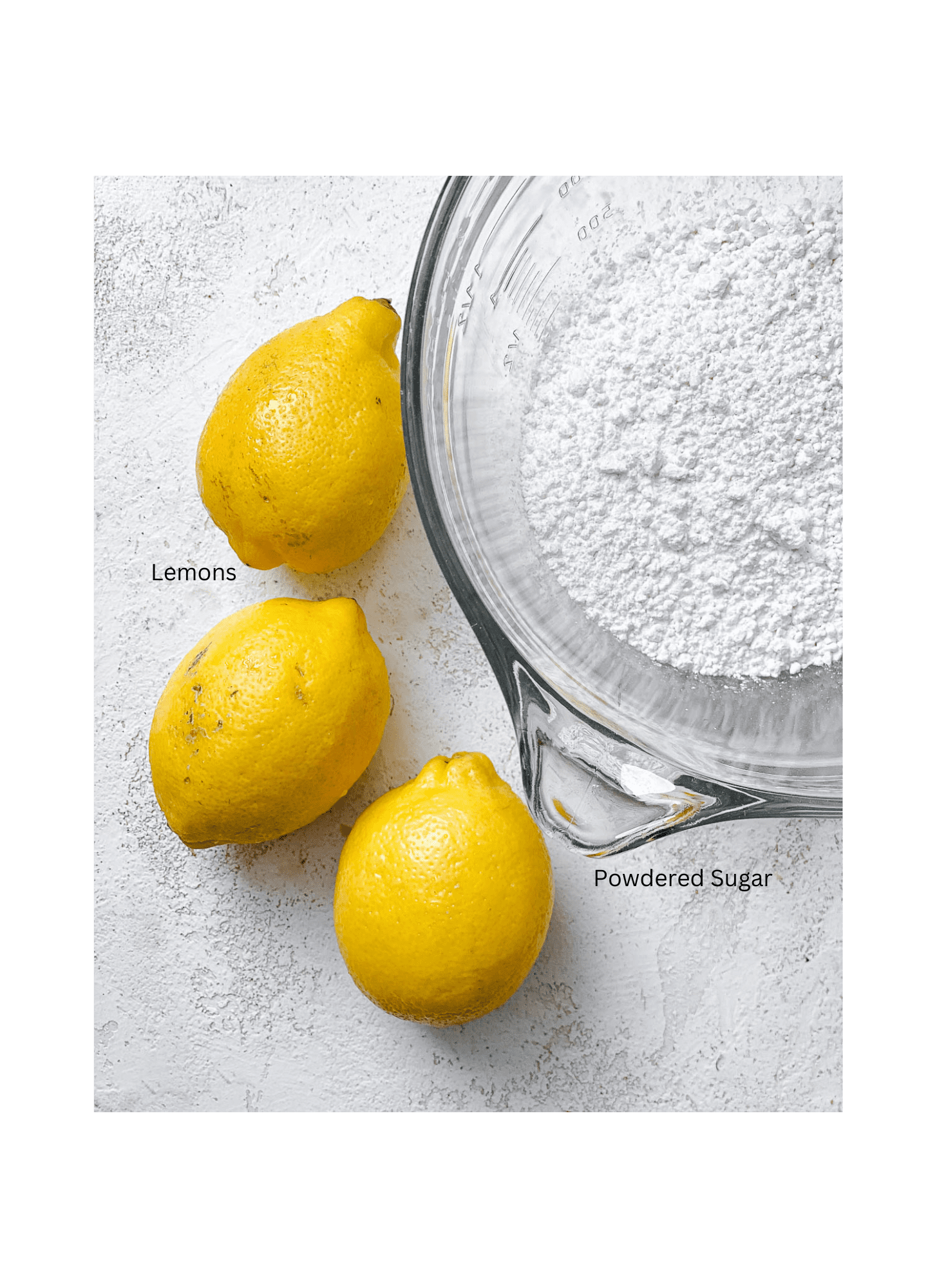 ingredients for Easy Lemon Glaze measured out against a white surface