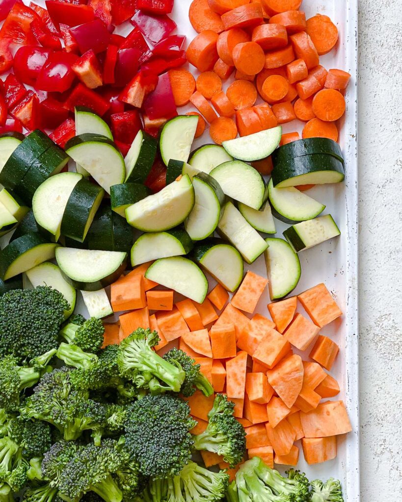 sliced veggies on a cutting board