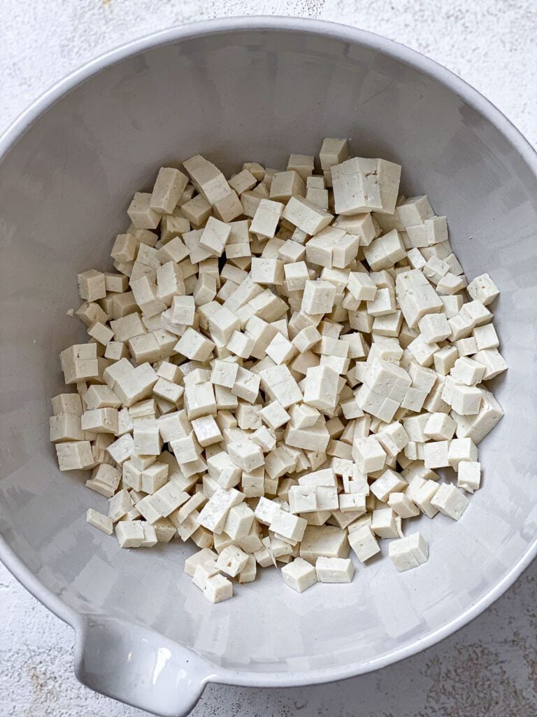 crumbled tofu in a bowl
