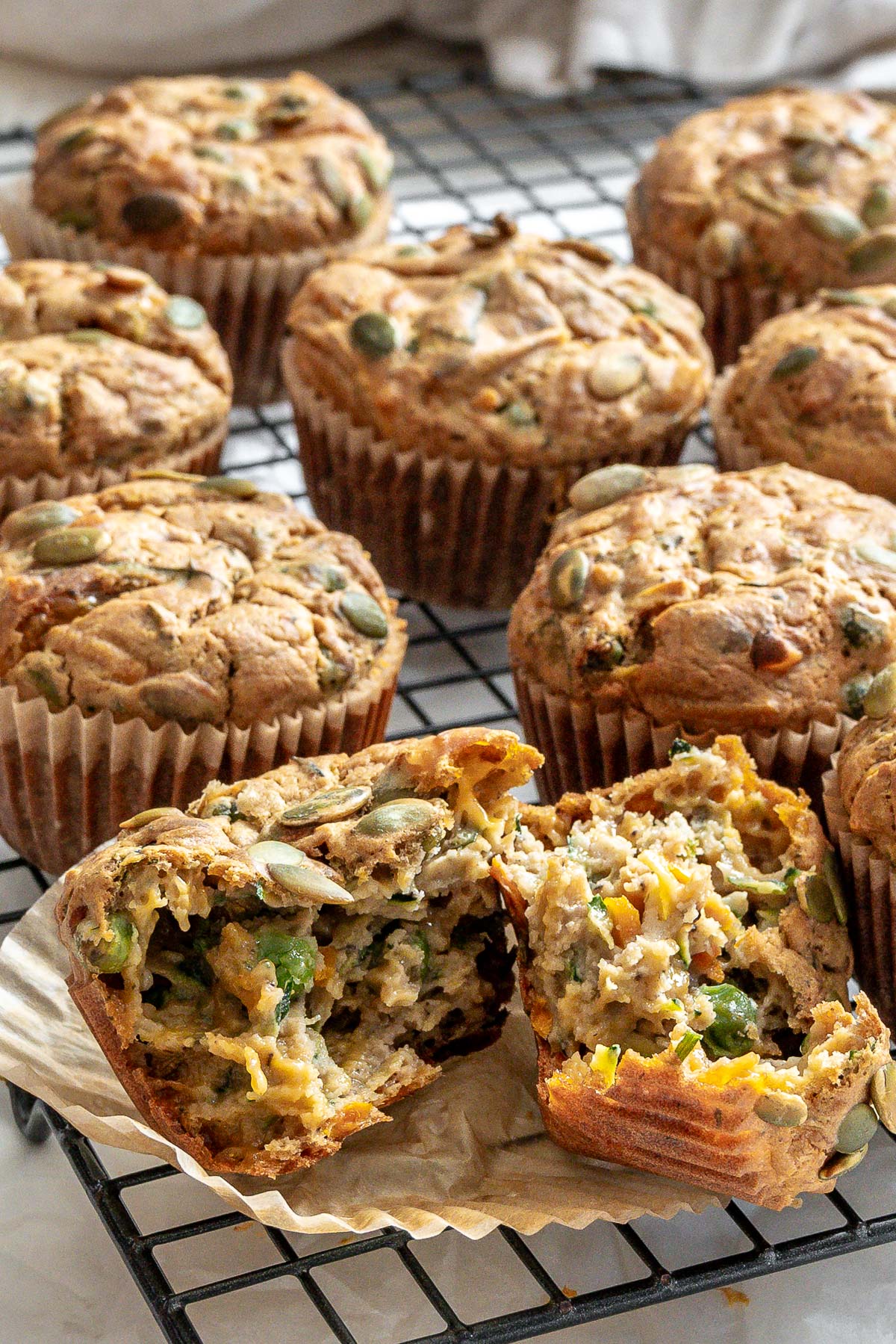 completed Healthy Veggie Muffins on a wire rack