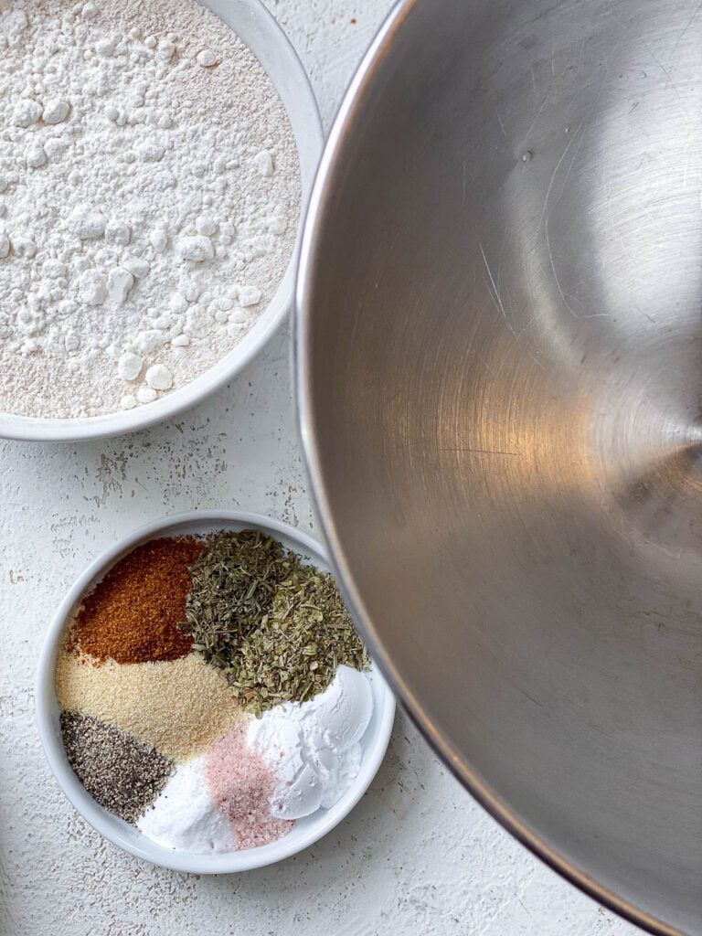 ingredients for Healthy Veggie Muffins measured out against a white surface