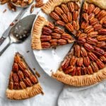 completed Vegan Pecan Pie (No Corn Syrup!) on white surface