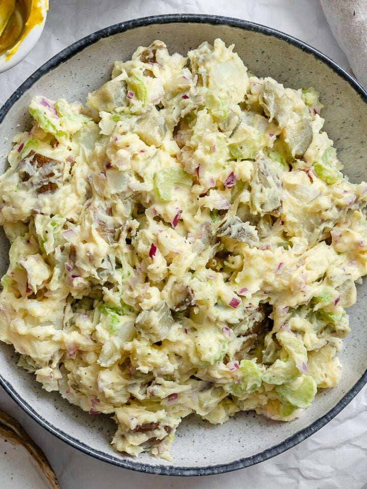 completed Easy Vegan Potato Salad on a palte