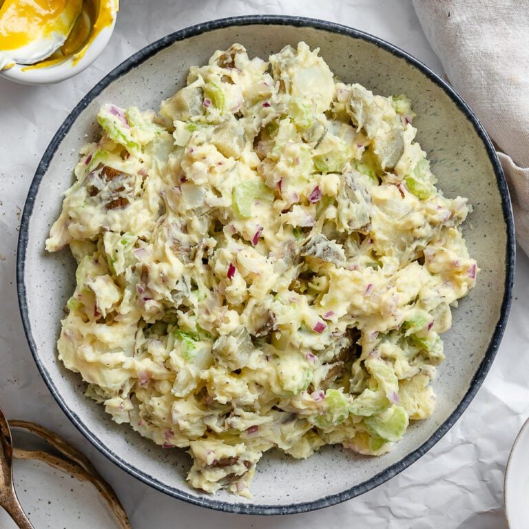 completed Easy Vegan Potato Salad on a palte