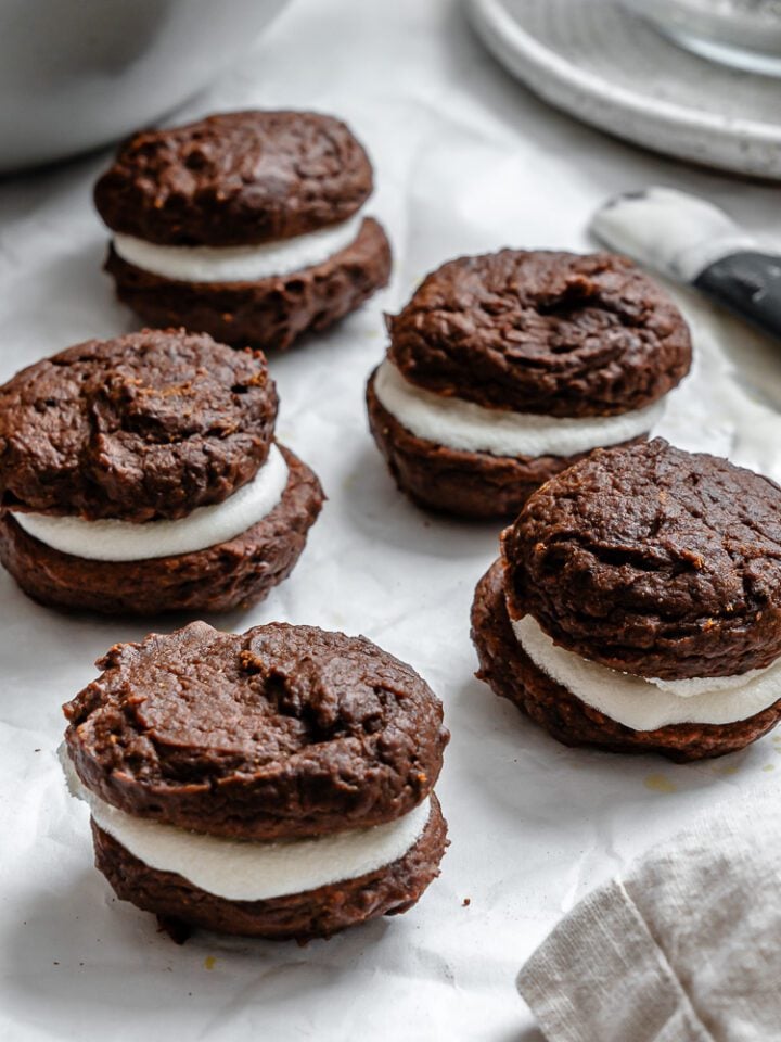 completed Pumpkin Whoopie Pies on a white surface