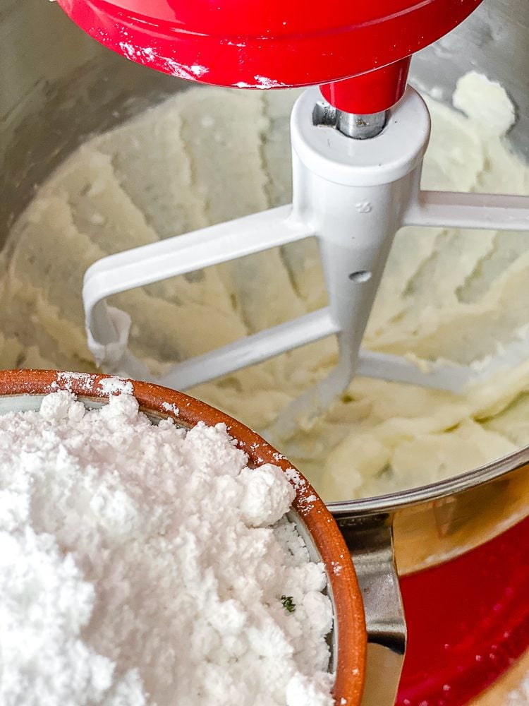 process shot showing making vegan frosting