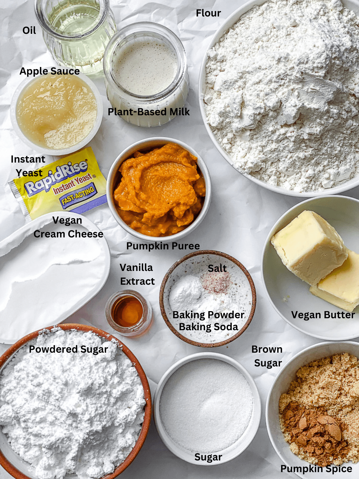 Ingredients for Vegan Pumpkin Cinnamon Rolls