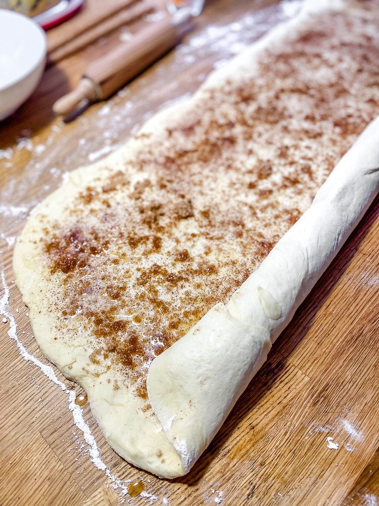 process shot showing rolling dough