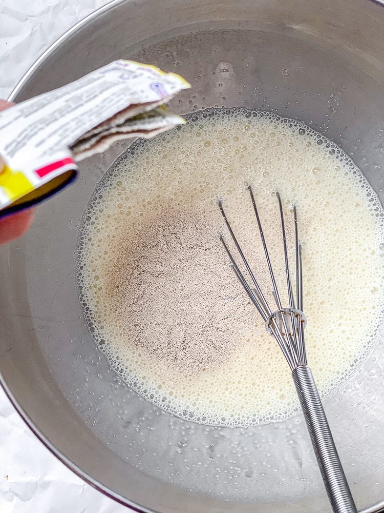 process shot showing mixing ingredients in bowl