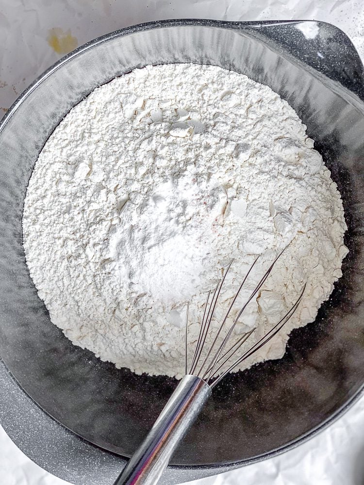 process shot showing mixing ingredients in bowl