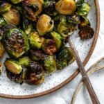 completed Maple Glazed Brussel Sprouts on a plate