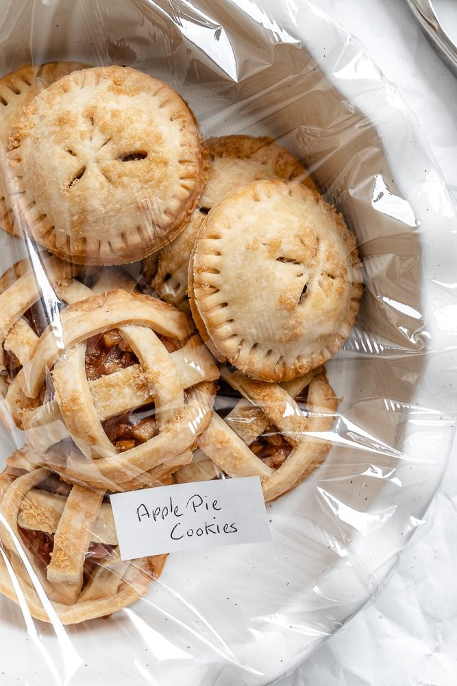 completed Apple Pie Cookies in a storage container