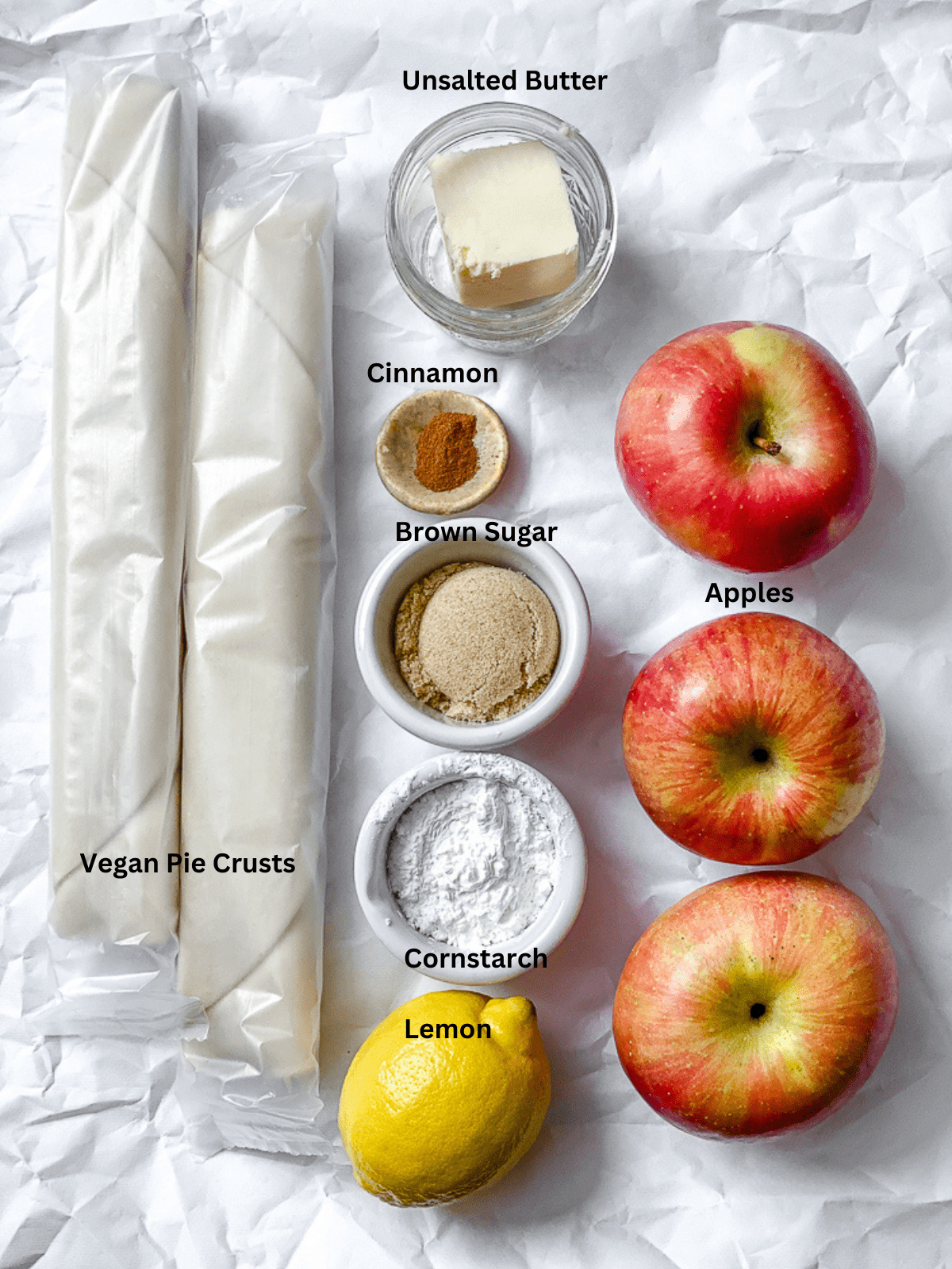 ingredients for Apple Pie Cookies on a white surface