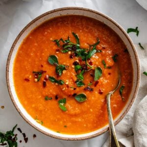 completed Butternut Squash and Carrot Soup in a bowl