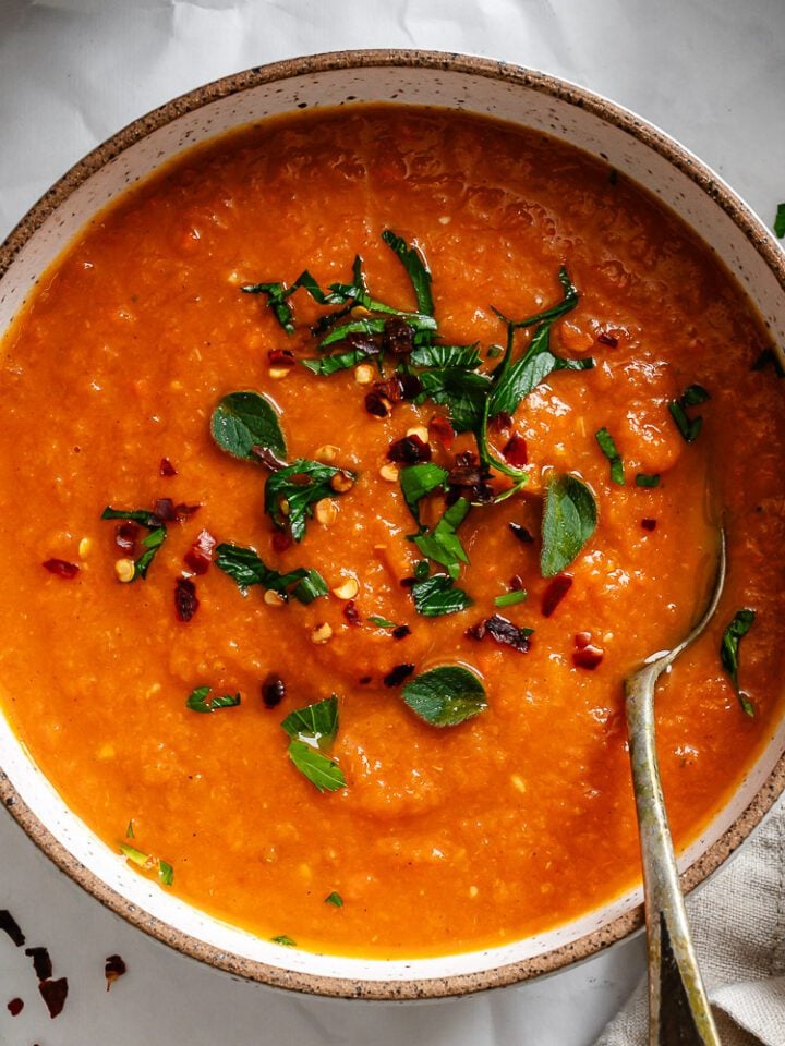 completed Butternut Squash and Carrot Soup in a bowl