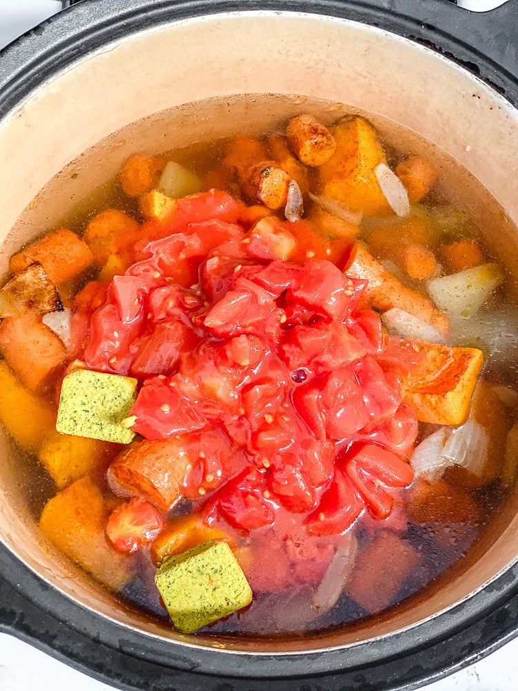 process shot showing ingredients in pot