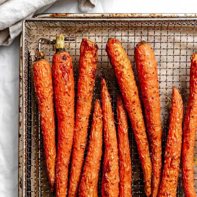 completed Air Fryer Carrots on air fryer rack