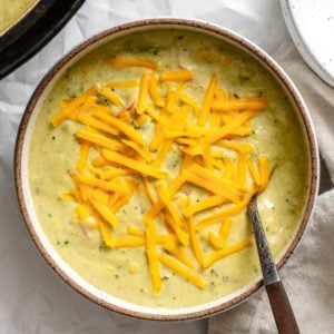 completed Vegan Broccoli Cheddar Soup in a bowl