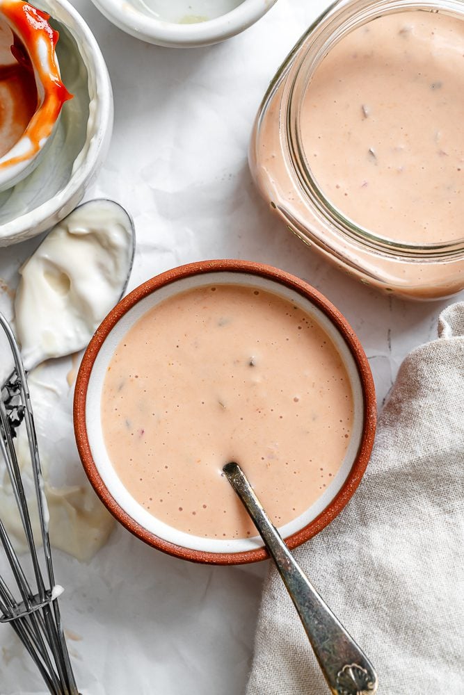 completed Vegan Thousand Island Dressing in a bowl