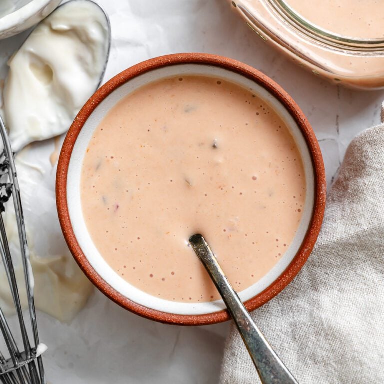 completed Vegan Thousand Island Dressing in a bowl