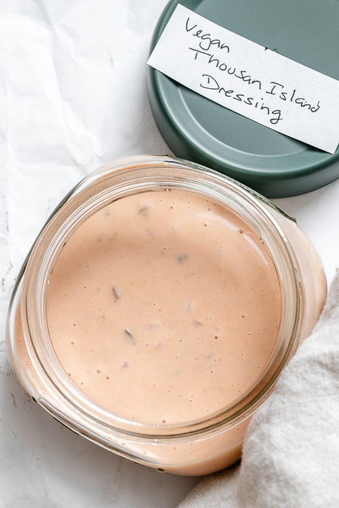 completed Vegan Thousand Island Dressing in a jar