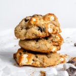 Completed Vegan Smores Cookies on a white surface.
