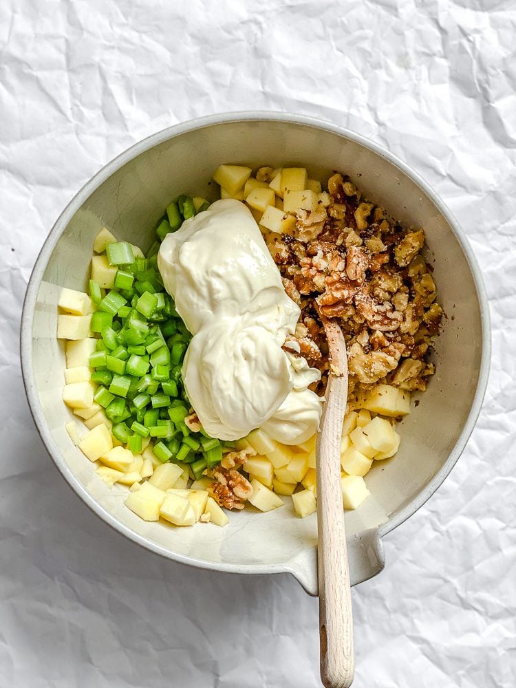 Process shot showing ingredients in a bowl.