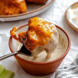 Completed Air Fryer Buffalo Cauliflower Wings on a plate.