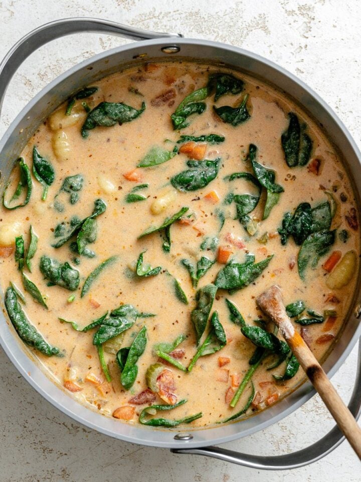 Completed Vegan Gnocchi Soup in a pot.