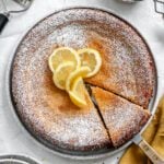 Completed Lemon Olive Oil Cake (Vegan) in baking pan.