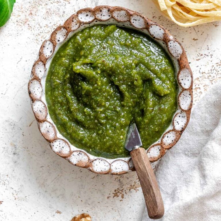 Completed Easy Walnut Pesto in a bowl.