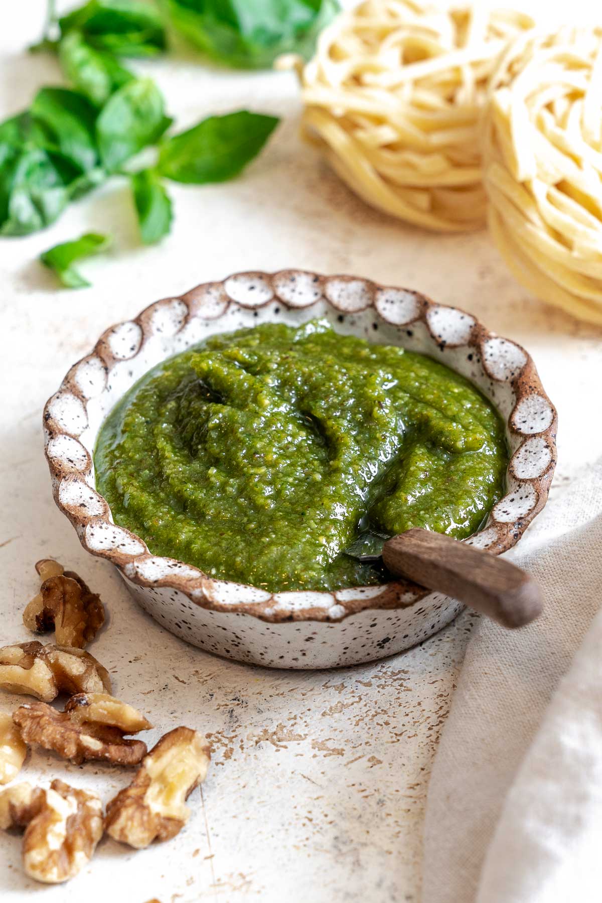 Completed Easy Walnut Pesto in a bowl.
