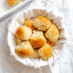 Completed Fluffy Vegan Dinner Rolls in basket.
