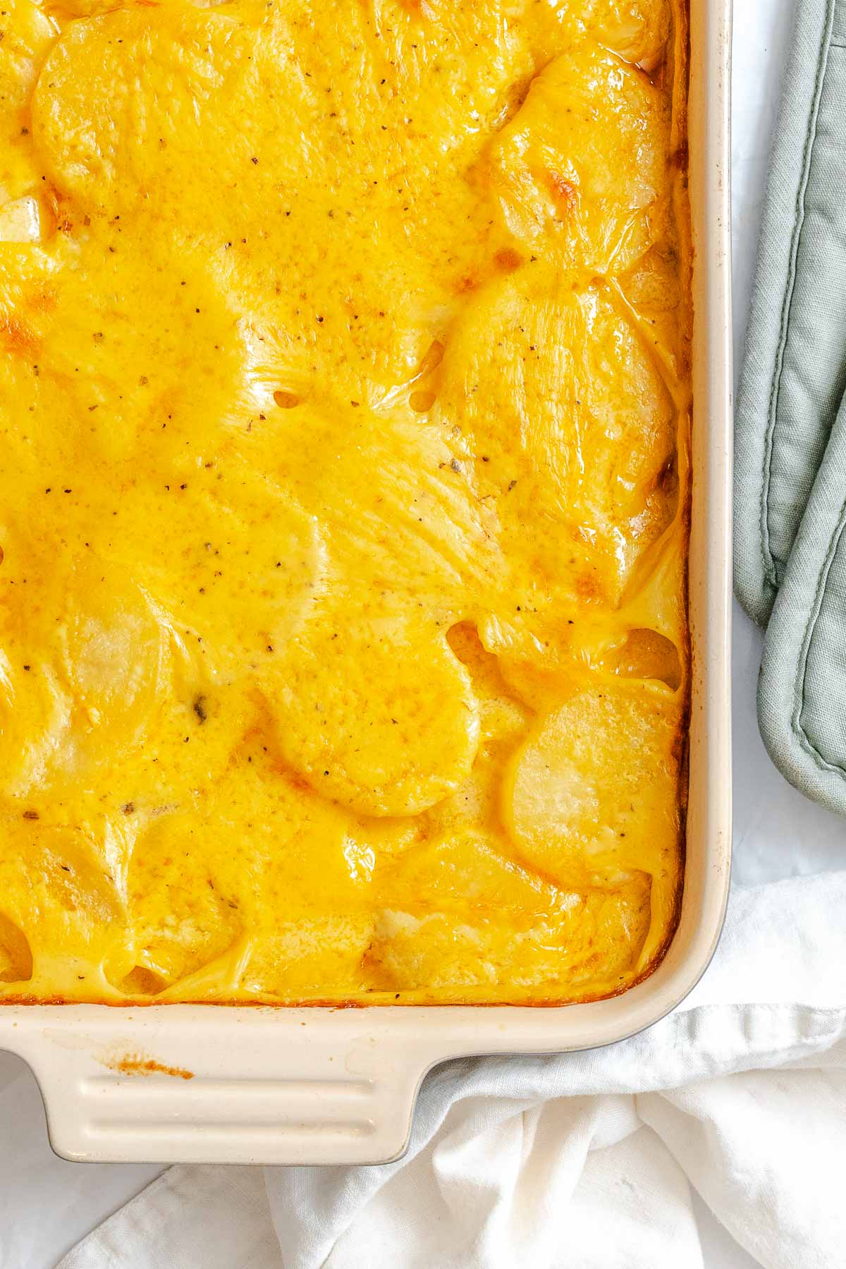 Completed Vegan Scalloped Potatoes in baking dish.