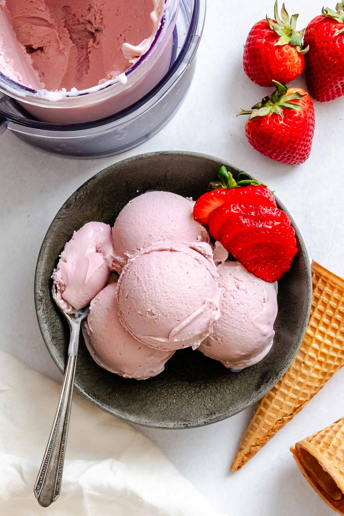 Completed Vegan Strawberry Ice Cream (Ninja Creami)-8 in a bowl.