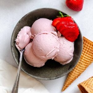 Completed Vegan Strawberry Ice Cream (Ninja Creami)-8 in a bowl.