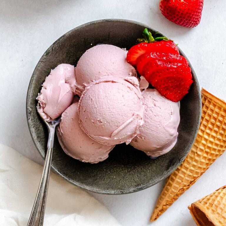Completed Vegan Strawberry Ice Cream (Ninja Creami)-8 in a bowl.