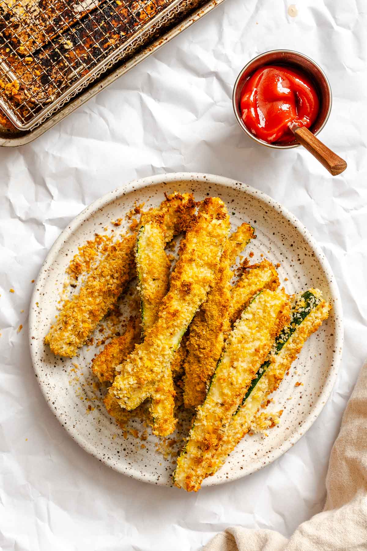 Completed Air Fryer Zucchini Fries on plate.