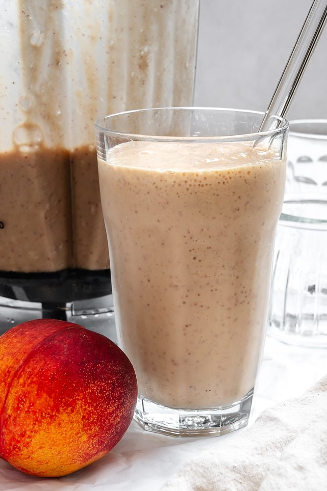 Completed Banana Peach Smoothie in a glass.