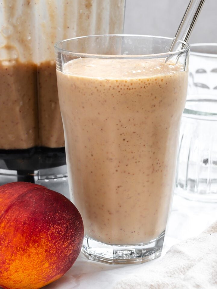 Completed Banana Peach Smoothie in a glass.