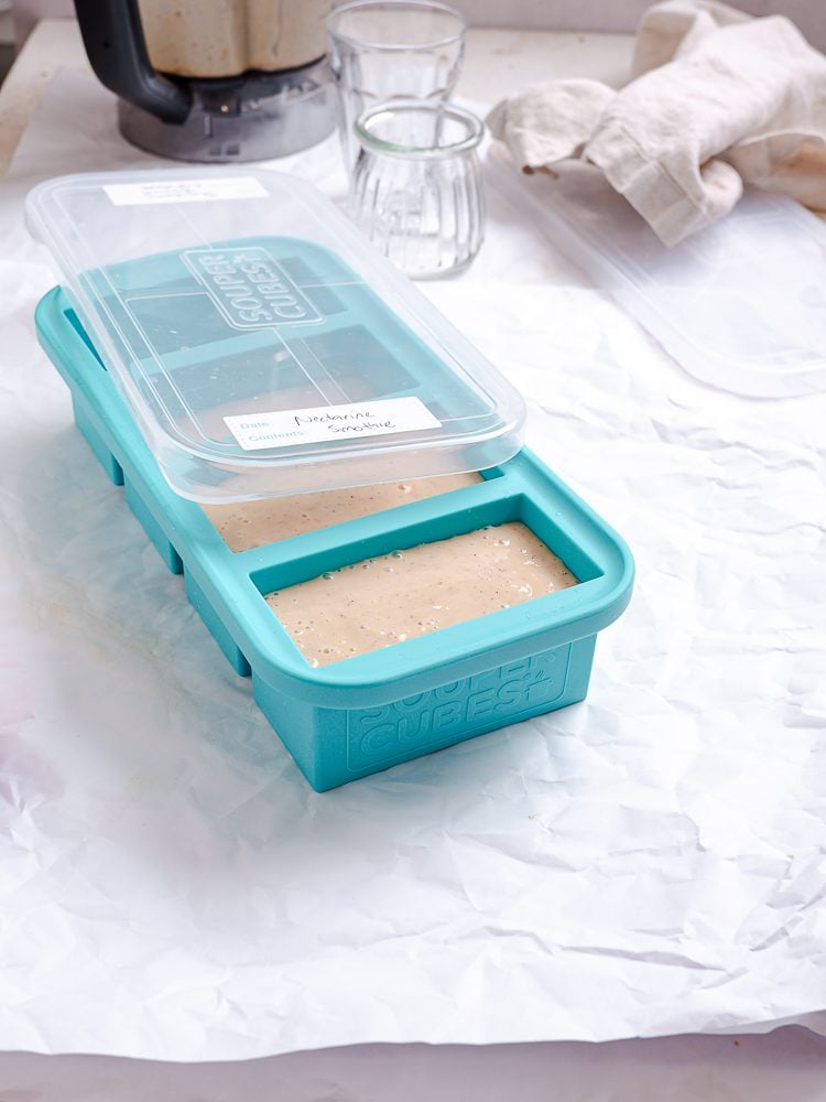 Completed Banana Peach Smoothie in storage containers.