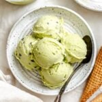 Completed Vegan Mint Chocolate Chip Ice Cream (Ninja Creami) scoops plated.