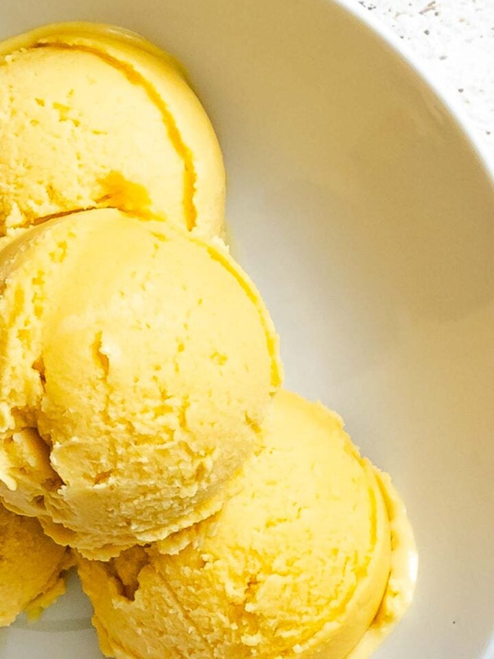 Completed Vegan Peach Ice Cream (Ninja Creami) in a bowl.