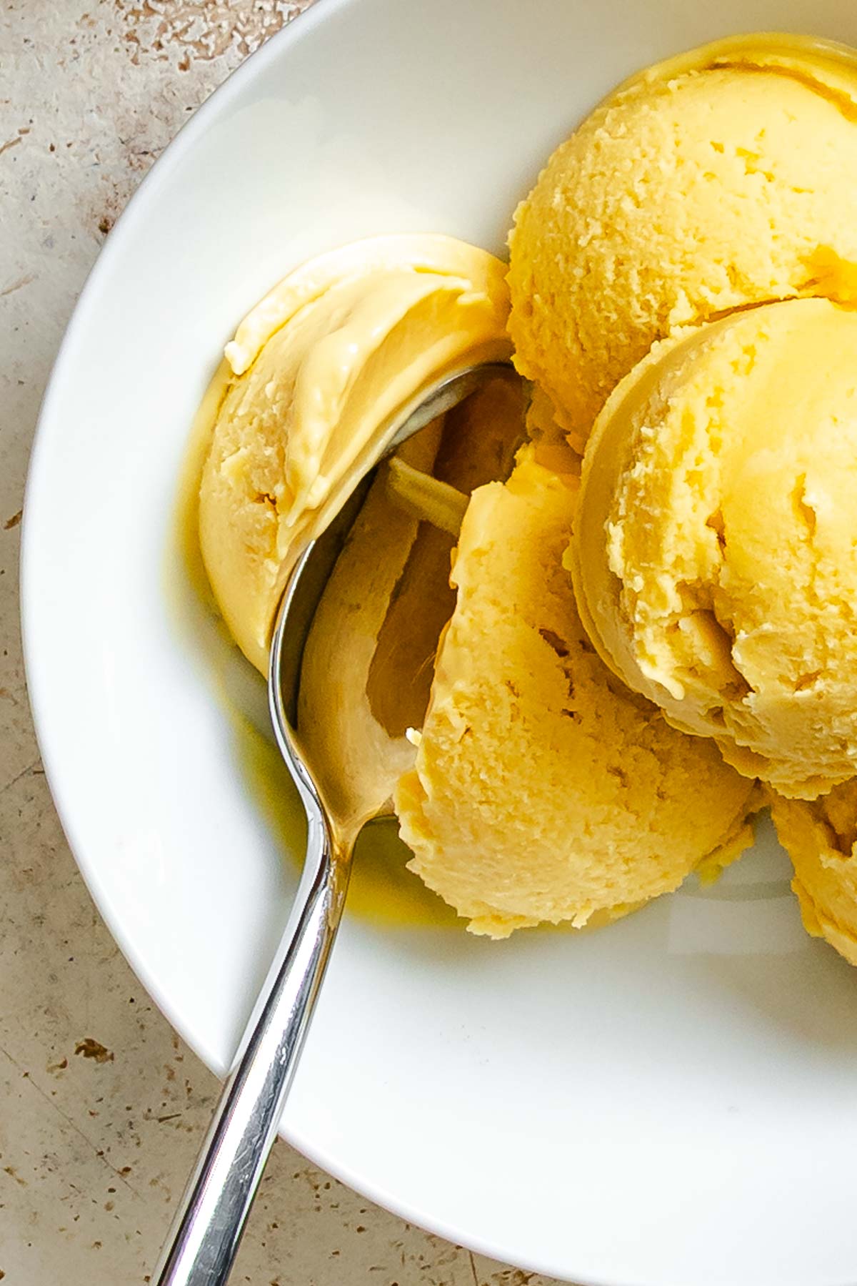Completed Vegan Peach Ice Cream (Ninja Creami) in a bowl.
