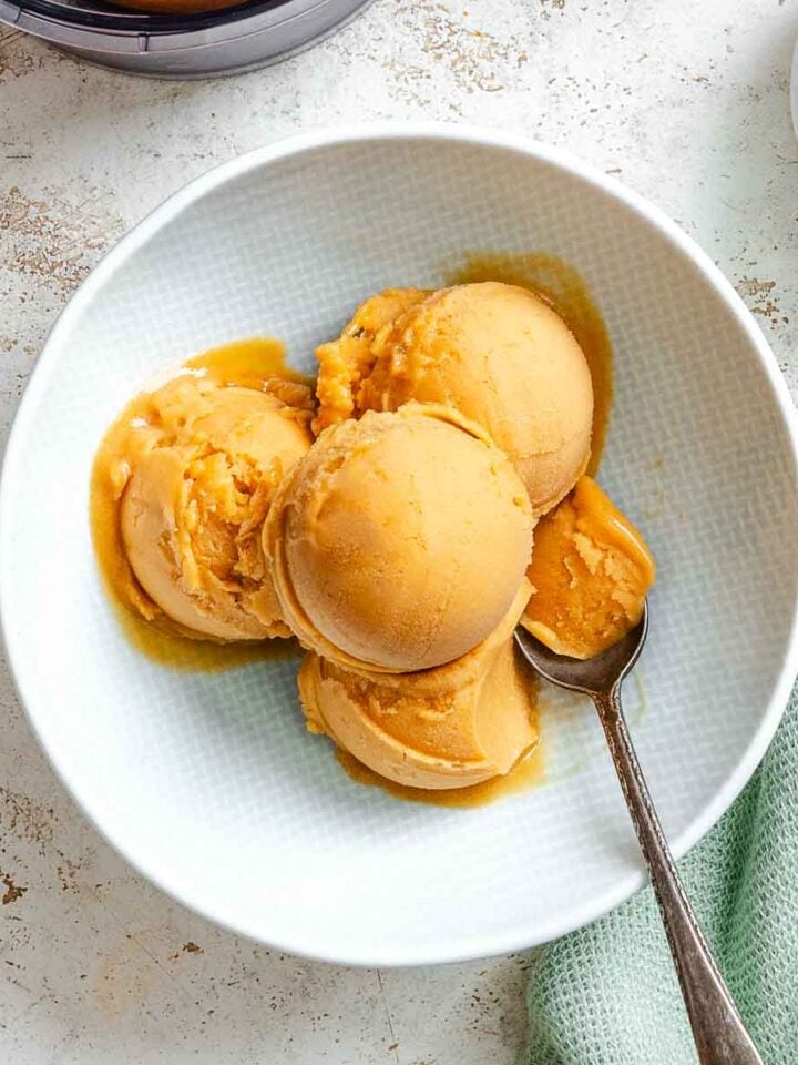 Completed Ninja Creami Peach Sorbet (Fresh or Canned) in a bowl.